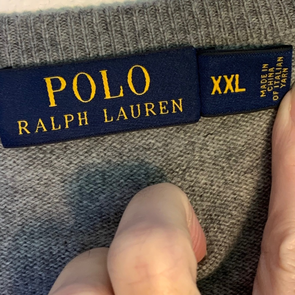 Polo Ralph Lauren XXL Sweater Gray Excellent V-Neck Merino Wool Italian Yarn - Picture 6 of 9